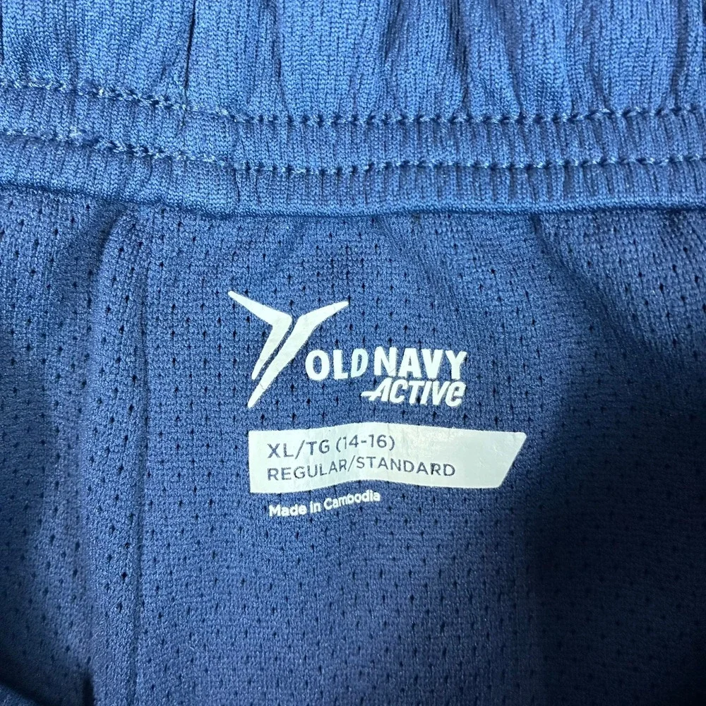Old Navy Active Boys Navy Blue Mesh Athletic Shorts Side Stripe XL 14-16 Regular
